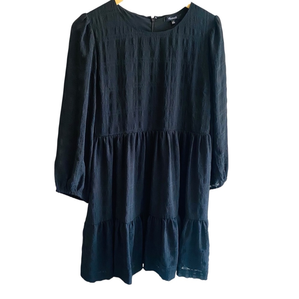 Madewell Puff Sleeve Ruffle Hem Mini Dress Black Style #MC329 - Picture 5 of 9